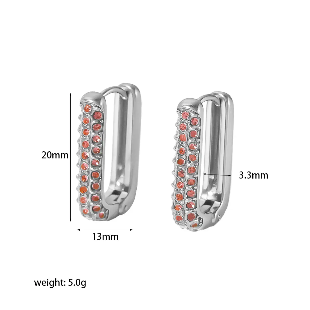 1 Pair Simple Classic Style U Shape Stainless Steel 18K Gold Plated Inlay Rhinestones Women's Hoop Earrings Decor For Daily Outfits h5 Picture2